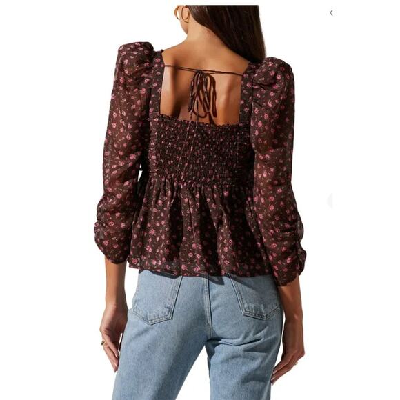 Astr the Label Floral print smocked babydoll top Size XS NWOT - Picture 2 of 6